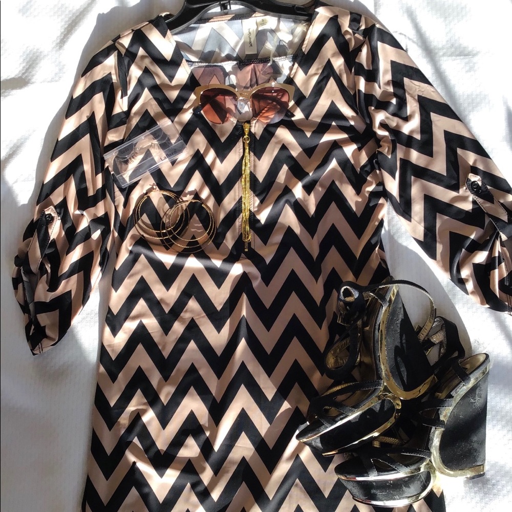 Black& Tan Zik Zak Stripped Dress